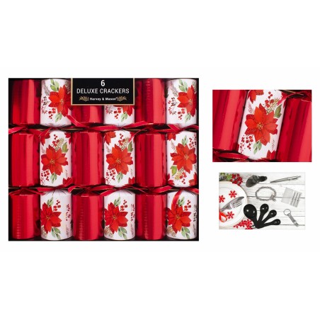 Xmas Crackers - Deluxe Red & White Poinsettia (1 x 6)