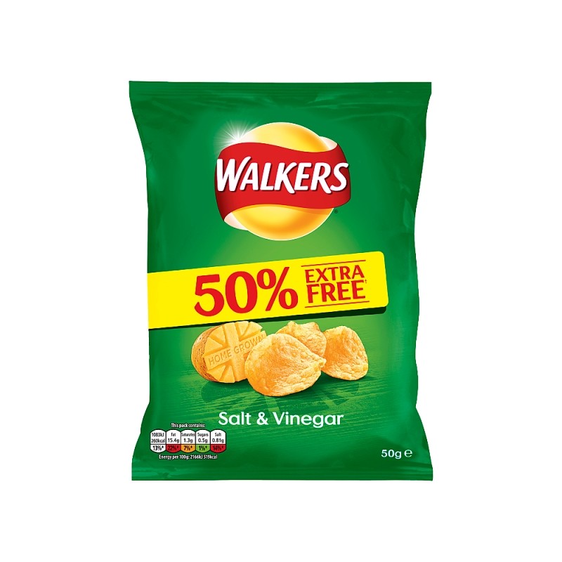 Walkers Crisps Salt & Vinegar (32.5g + 50 Free)