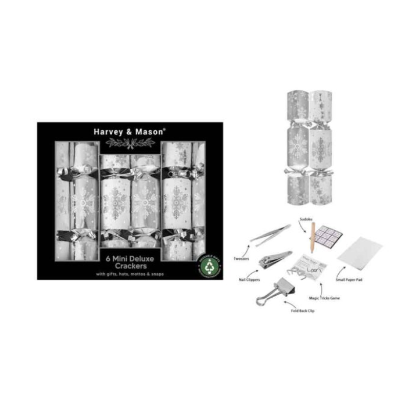 Xmas Crackers.  8.5" (30cm) Mini Silver (1 x 6)