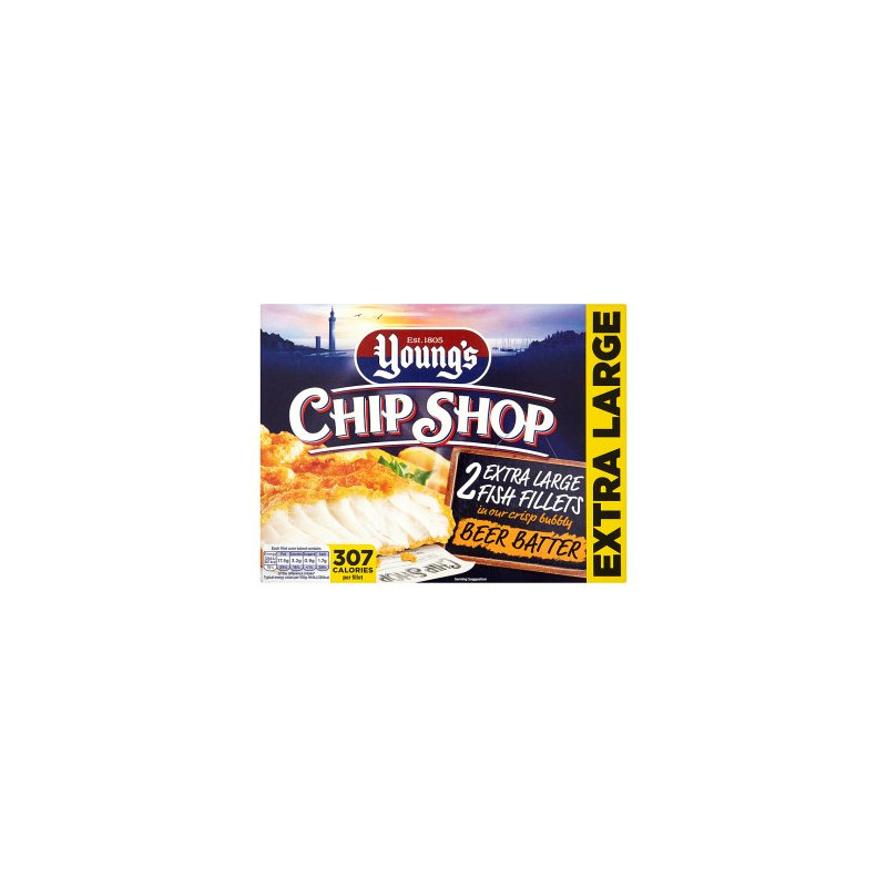 Youngs XL Chip Shop Extra Large Beer Battered Fish Fillets 2 X 150g 