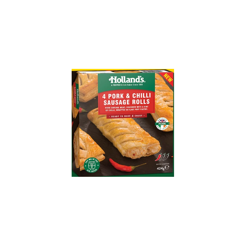 Hollands Pork & Chilli Sausage Rolls (4x106g/424g)